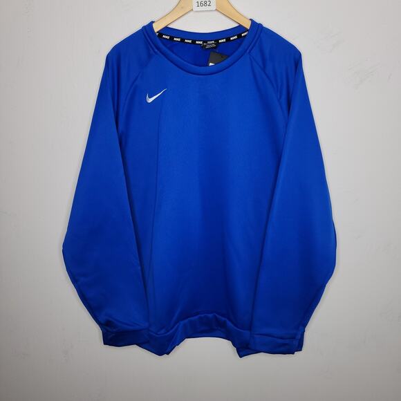 Nike Sweatshirt Pullover Thick 2XL Blue Long Therma Training Crew Logo Dri Fit - Picture 1 of 12